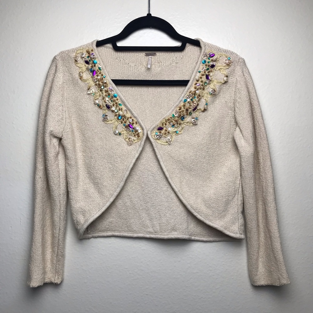 Free People Seashell Beaded Knit Bolero Sweater